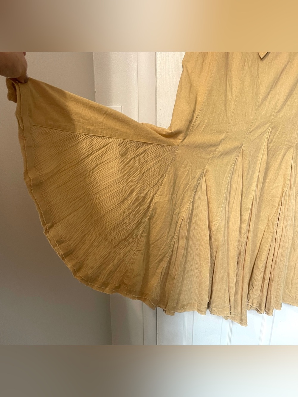 Free People Marguerita Maxi Skirt Golden Yellow Pull-On Cotton Linen Sz L NWT - Picture 9 of 13